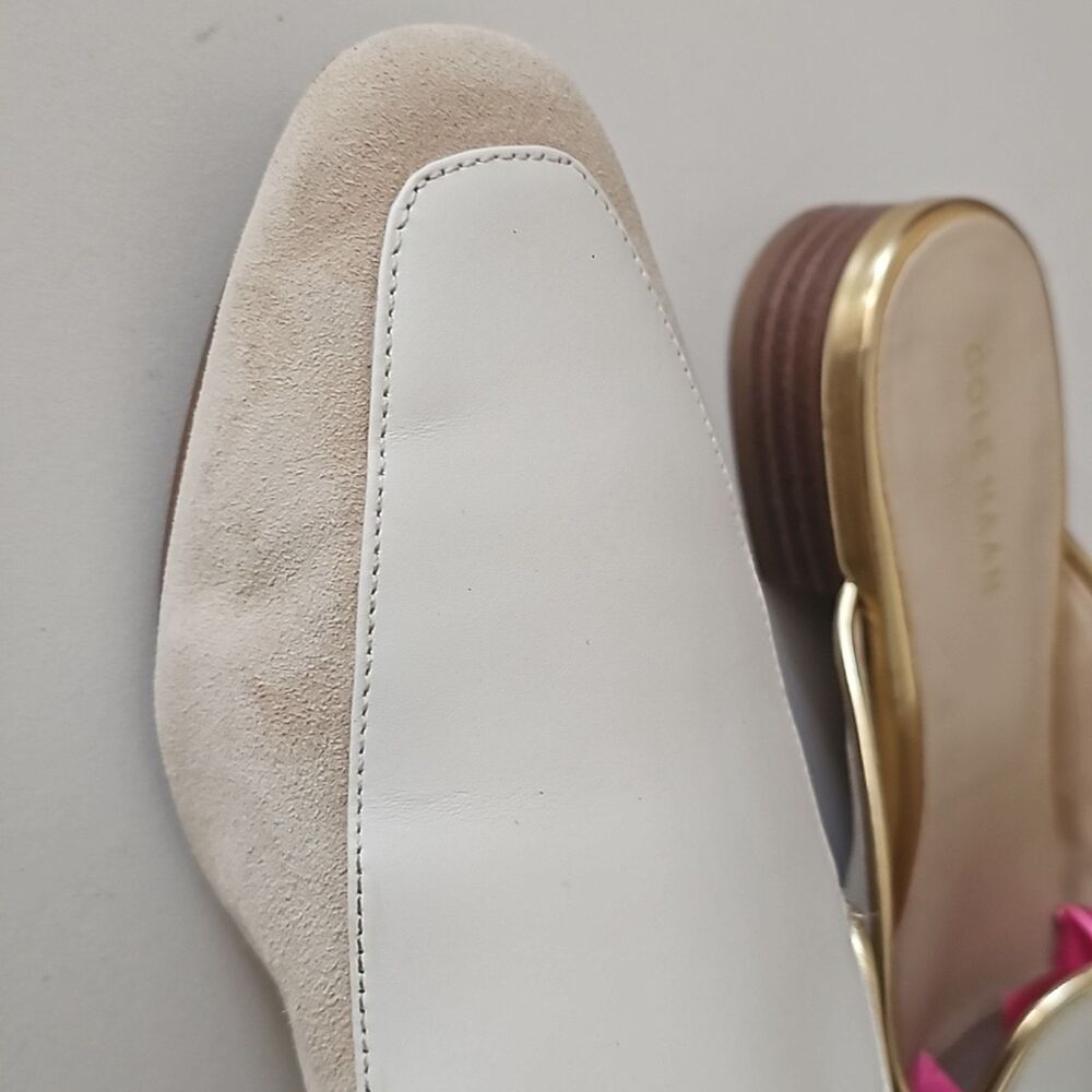 Cole Haan Cream Leather Mule Slides Gold Trim Loafers Women’s 6.5 - Picture 8 of 10